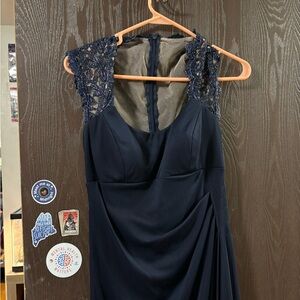 Blue high-back floor-length navy blue formal dress